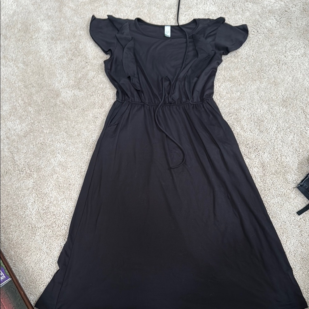 Flamingo Urban Black Midi Sundress with Ruffled Cap Sleeves